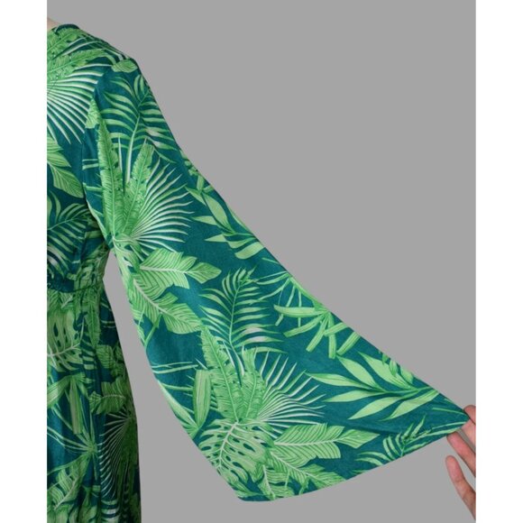 HONOLUA SURF CO. TROPICAL LEAVES PRINT SILKY GREEN MAXI DRESS - Picture 4 of 9